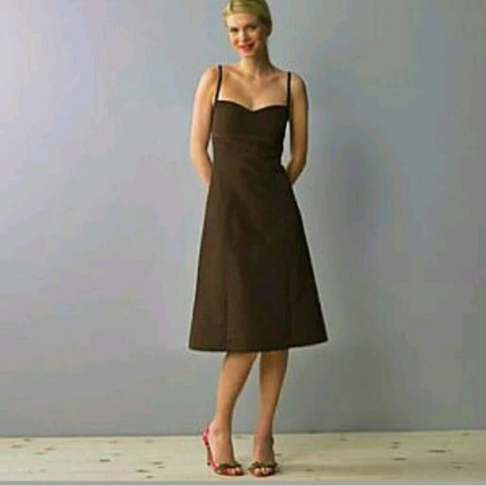 Brown A-Line Midi Dress with Thin Straps